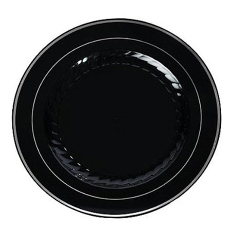 FINELINE SETTINGS Black and Silver Round Buffet Plate 510-BKS